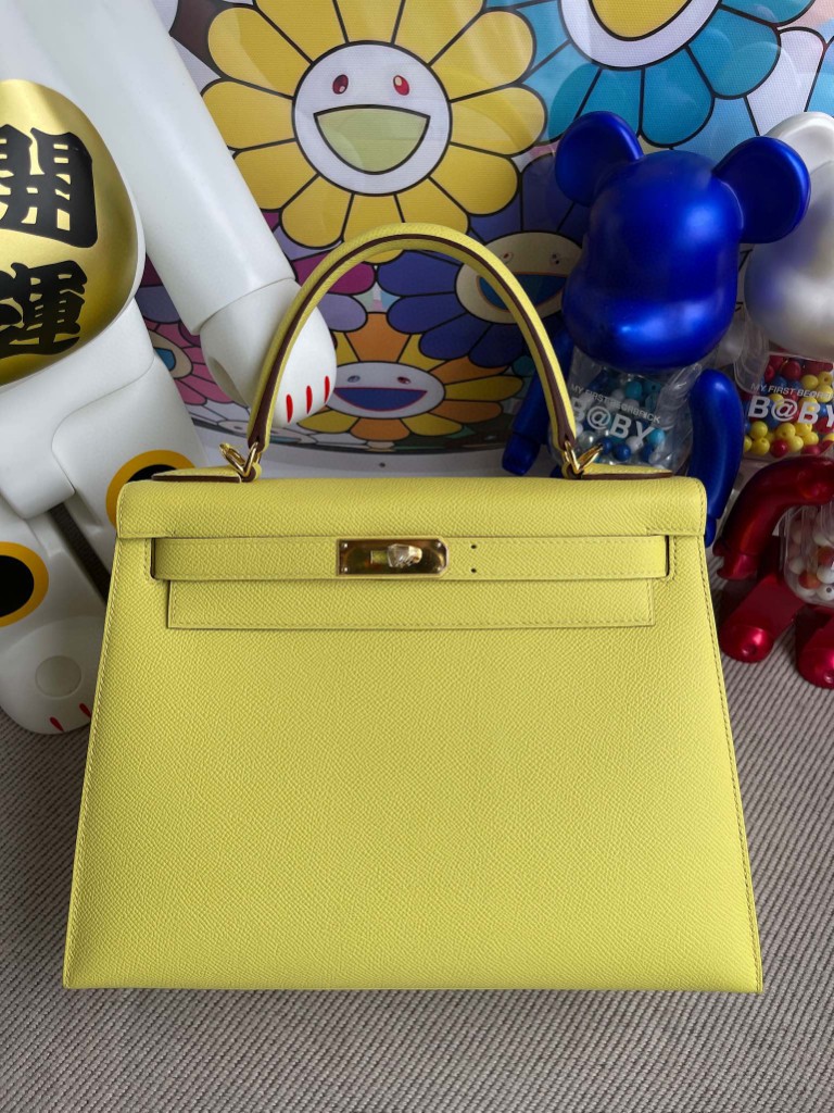 Uncle Bench Hermes Kelly 28cm Epsom 9R Lime Gold Hardware Full Handmade