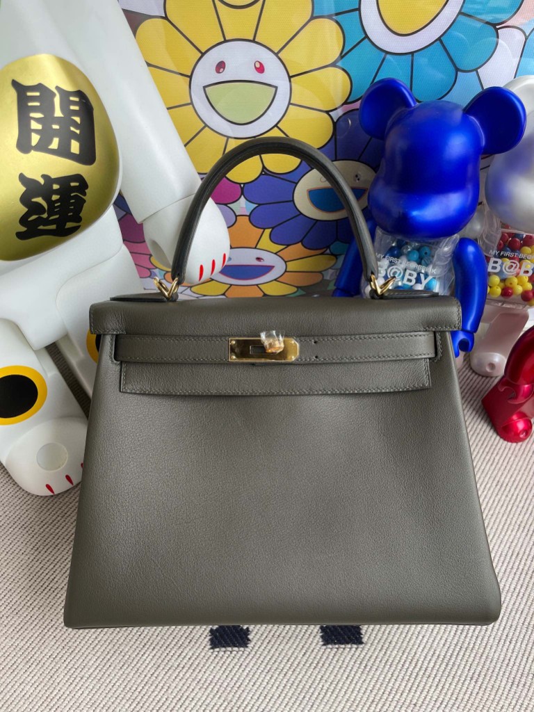 Uncle Bench Hermes Kelly 25cm Swift G8 Deep Olive green Gold Hardware Full Handmade