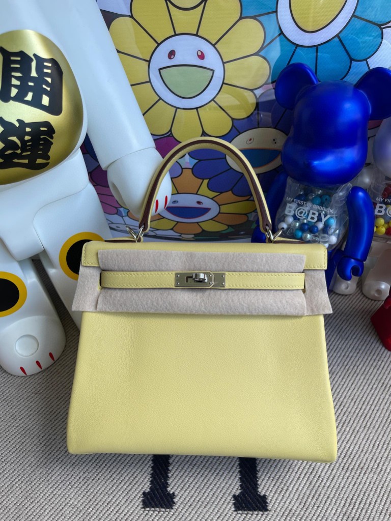 Uncle Bench Hermes Kelly 25cm Swift 1Z light Lime Silver Hardware Full Handmade