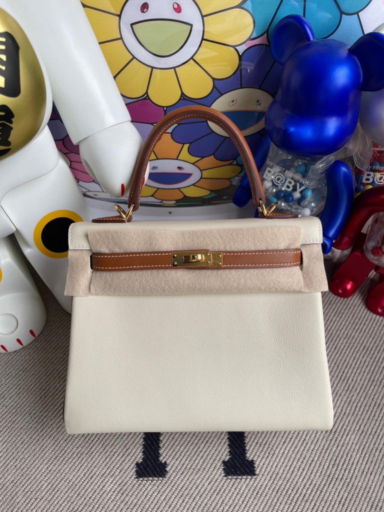 Uncle Bench Hermes Kelly 25cm Swift ck10 Craie & Golden brown Gold Hardware Full Handmade