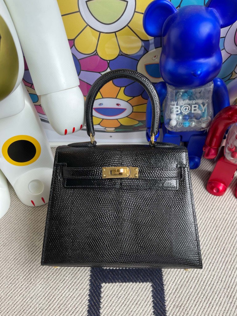 Uncle Bench Hermes Kelly 20cm lizard ck89 Noir Gold Hardware Full Handmade