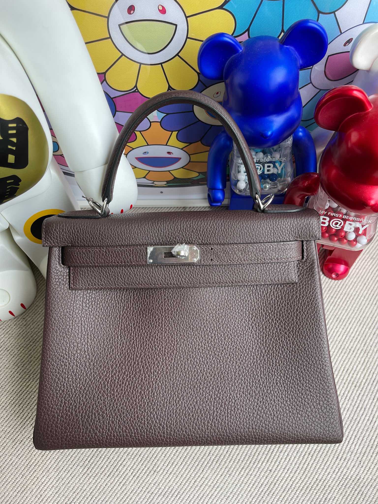 Uncle Bench Hermes Kelly 28cm togo Ebony Silver Hardware Full Handmade