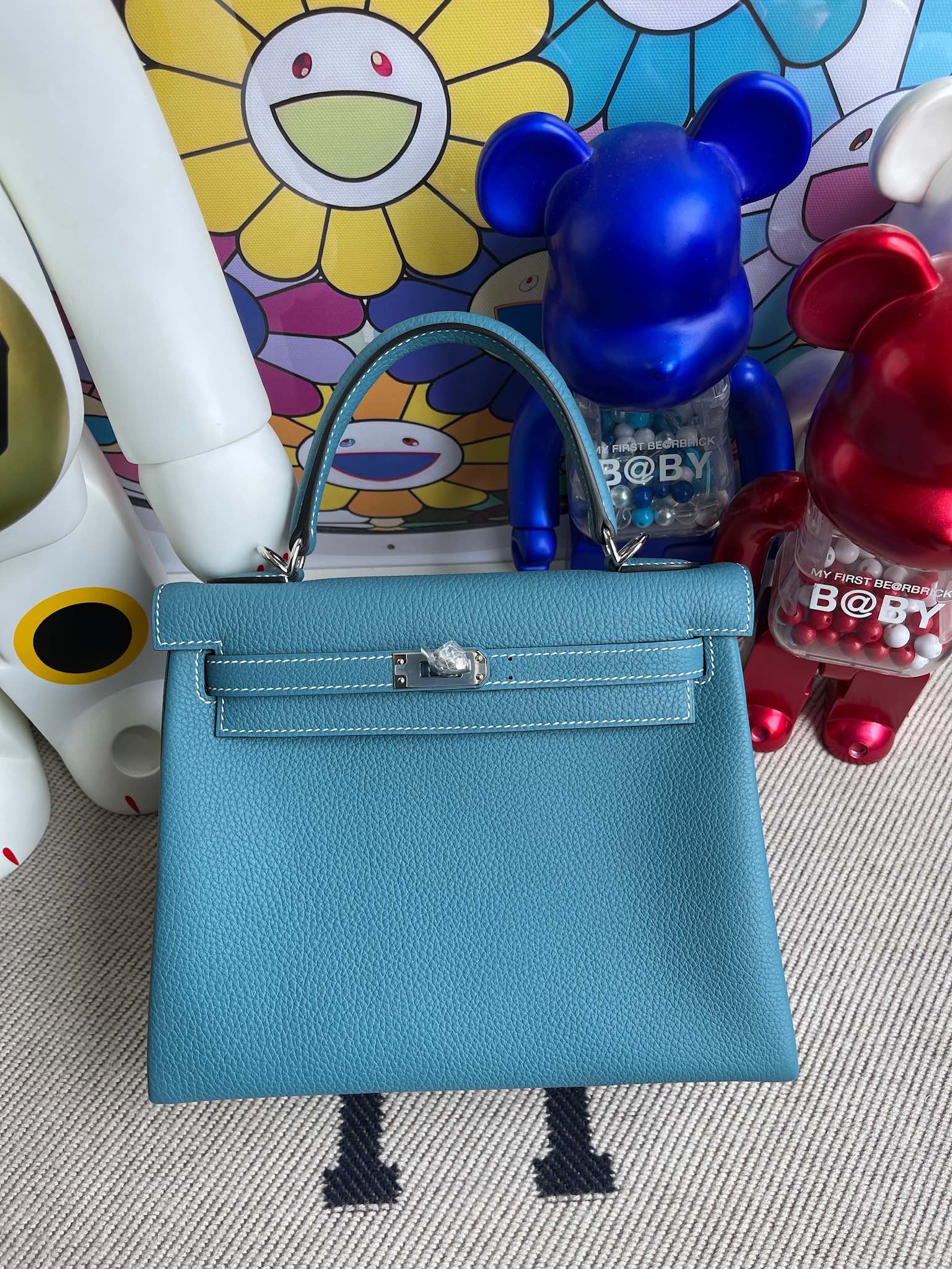 Uncle Bench Hermes Kelly 25cm togo ck75 denim blue Silver Hardware Full Handmade