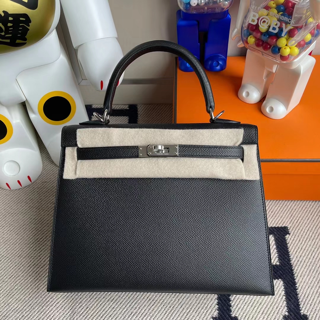 Uncle Bench Hermes Kelly 25cm Epsom ck89 black Silver Hardware Full Handmade