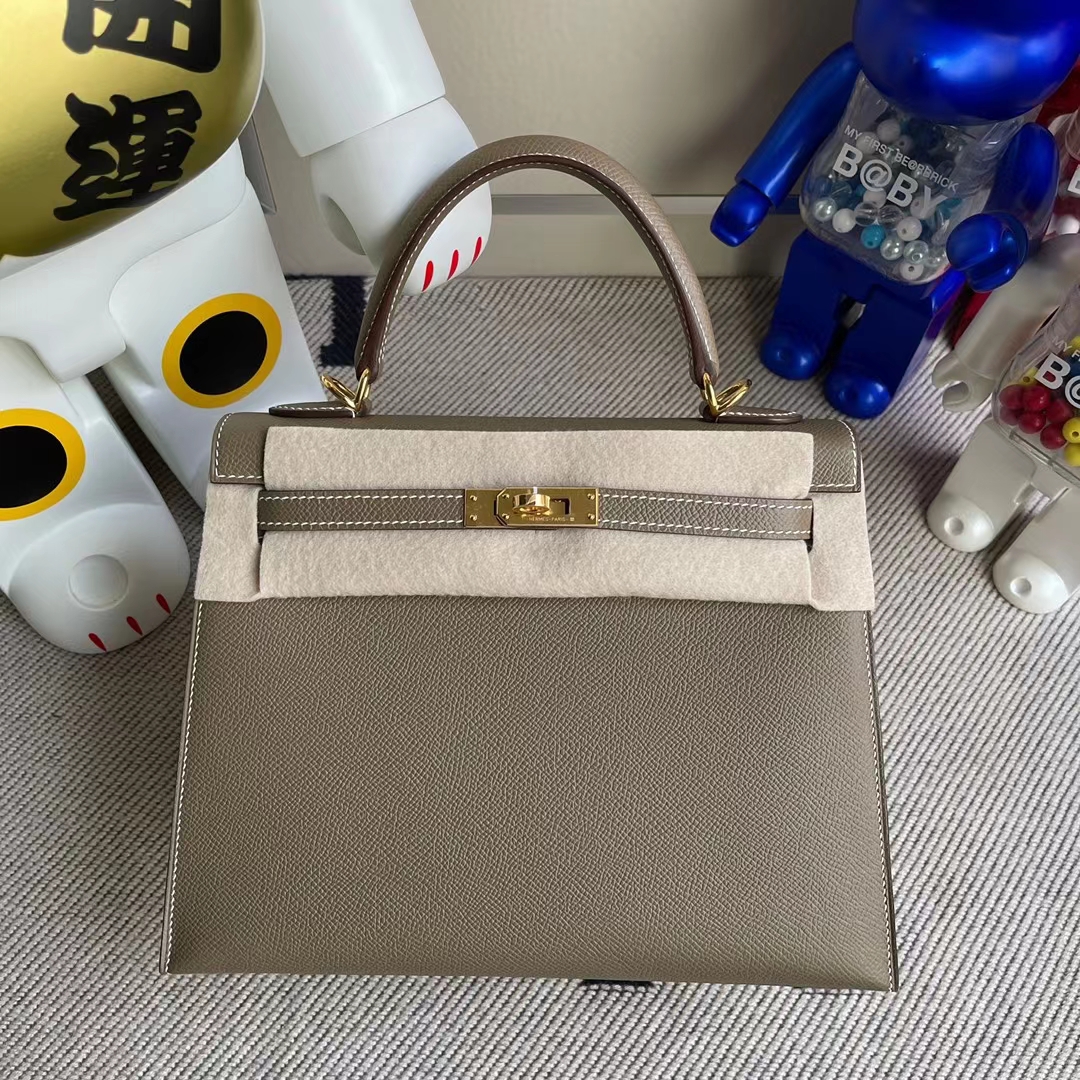 Uncle Bench Hermes Kelly 25cm Epsom ck18 Etoupe Gold Hardware Full Handmade