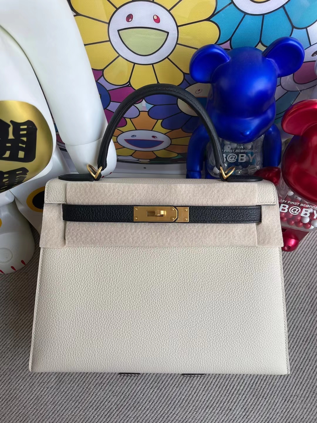 Uncle Bench Hermes Kelly 28cm Togo Ck10 Craie & Ck89 Nior Gold Hardware Full Handmade