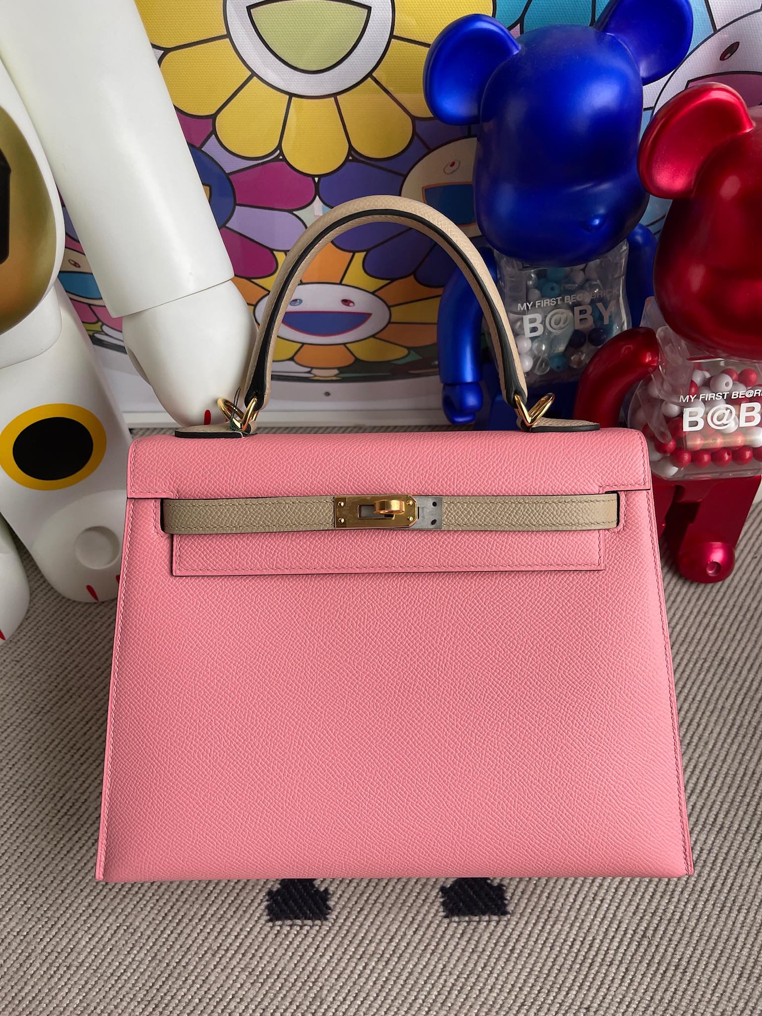 Uncle Bench Hermes Kelly 25cm Epsom 1Q creamy pink & s2 Trench Gold Hardware Full Handmade