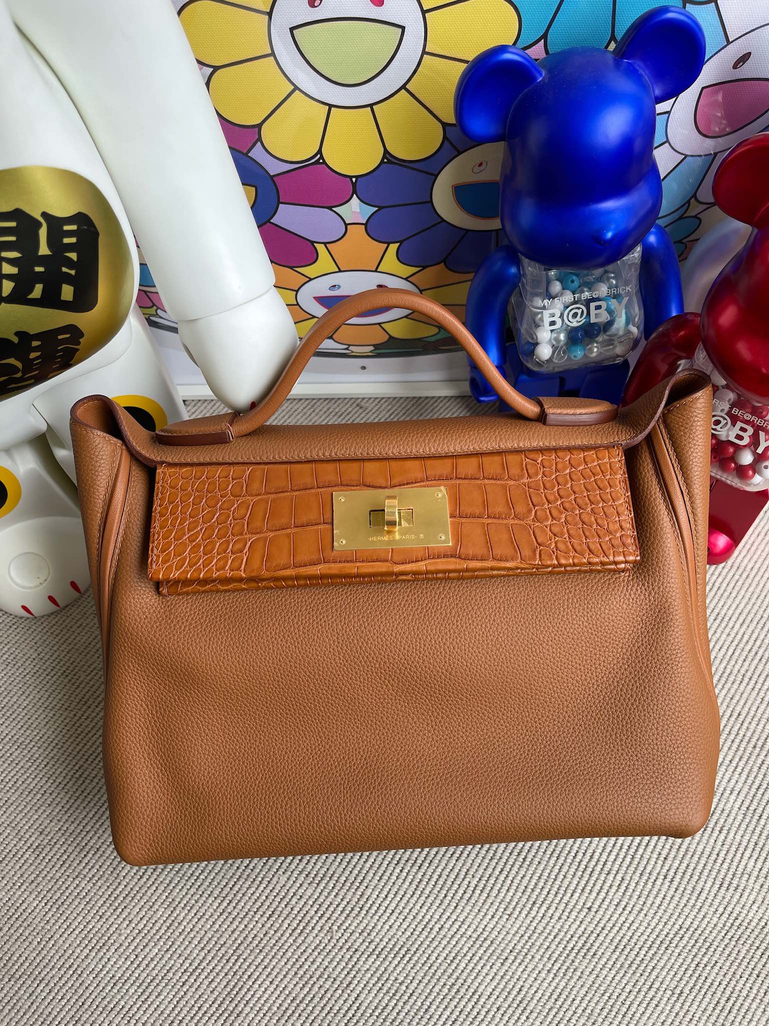 Uncle Bench Hermes Kelly 2424 Touch 29cm matte crocodile Golden brown Gold Hardware Full Handmade