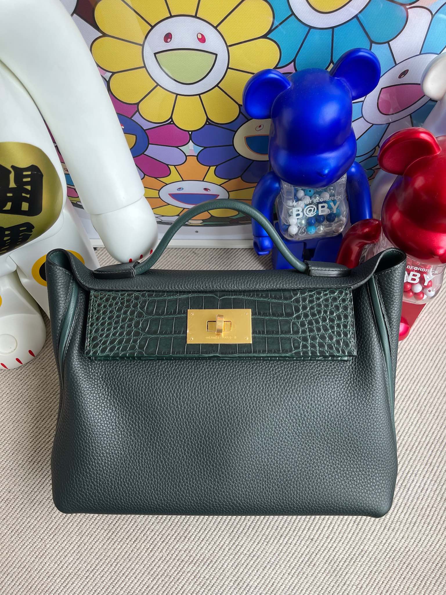 Uncle Bench Hermes Kelly 2424 Touch 29cm matte crocodile Cypress green Gold Hardware Full Handmade