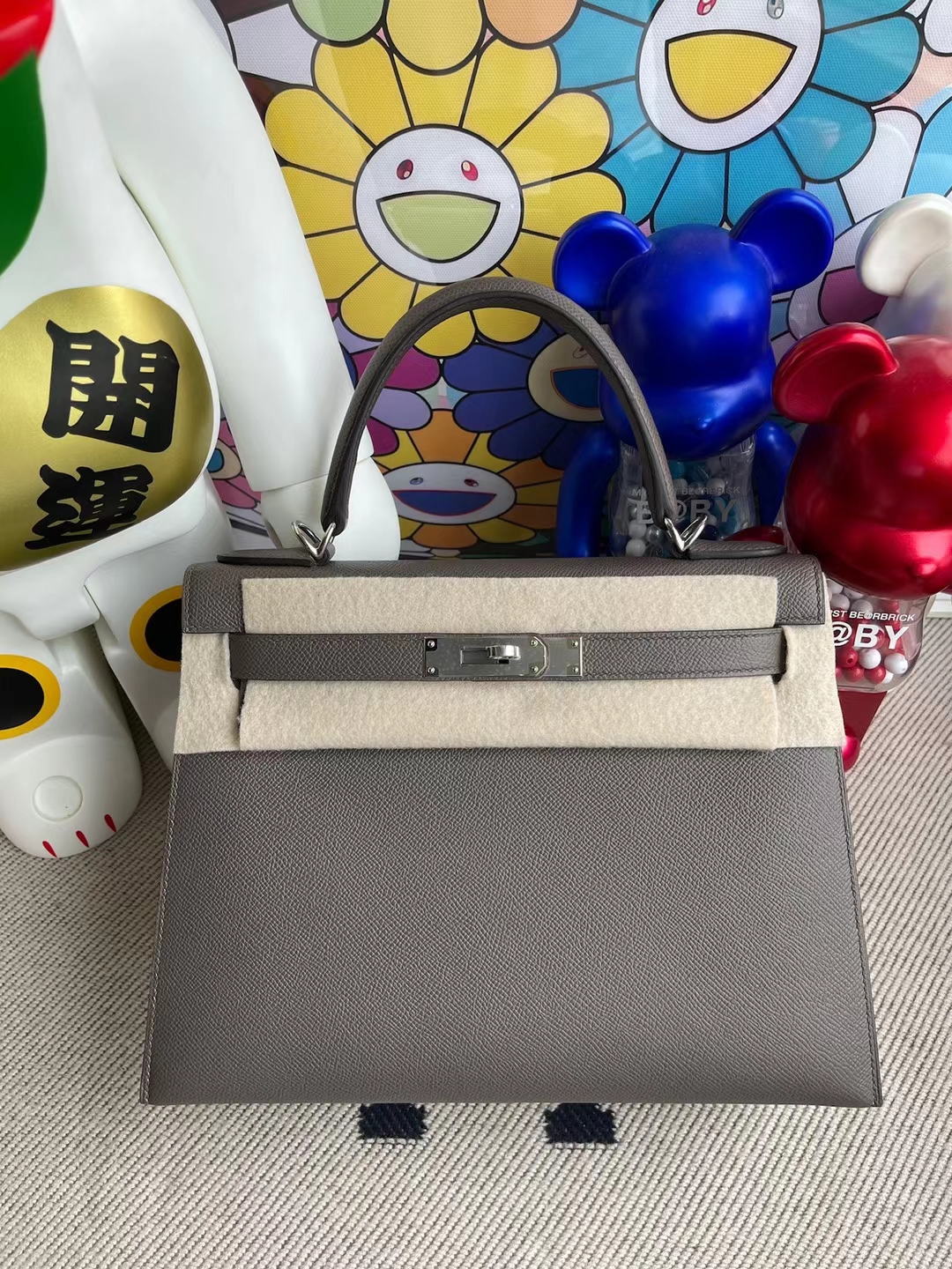 Uncle Bench Hermes Kelly 28cm Epsom 8F Etain Silver Hardware Full Handmade