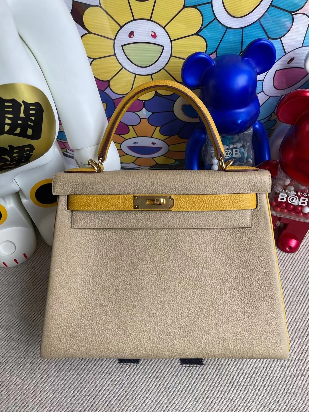 Uncle Bench Hermes Kelly 28cm Togo Ck81 Griss & 9D Amber yellow Gold Hardware Full Handmade