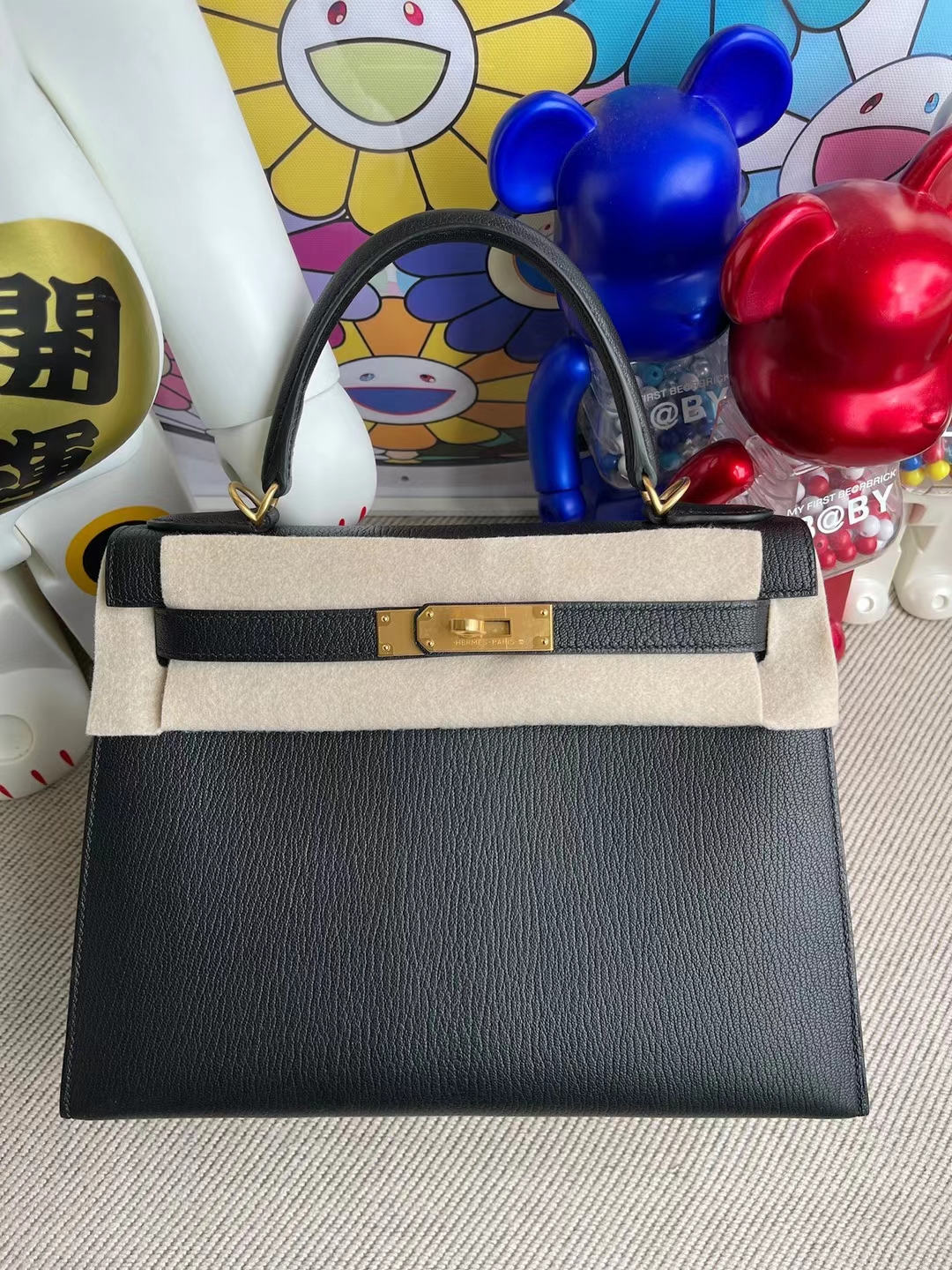 Uncle Bench Hermes Kelly 28cm Chevre Ck89 Noir & i6 acme pink Gold Hardware Full Handmade