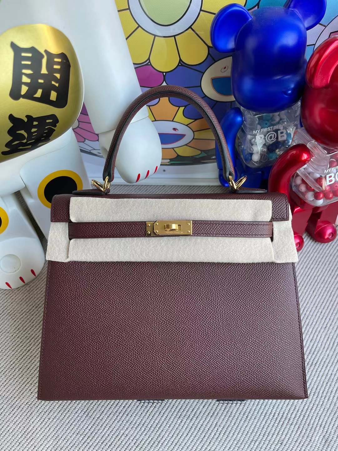 Uncle Bench Hermes Kelly 25cm Epsom Ck57 Bordeaux red Gold Hardware Full Handmade