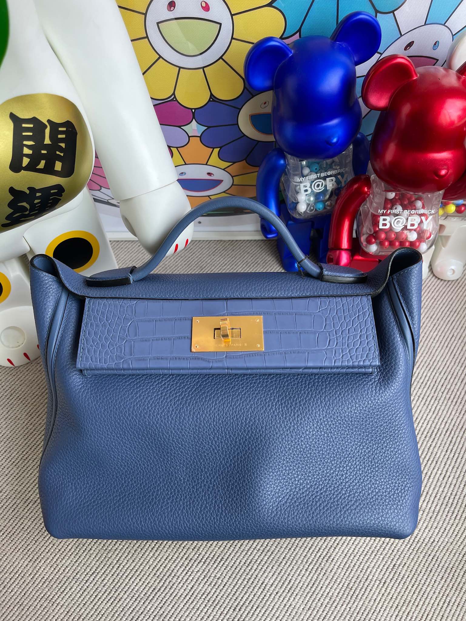 Uncle Bench Hermes Kelly 2424 Touch 29cm Matte crocodile Bright blue Gold Hardware Full Handmade