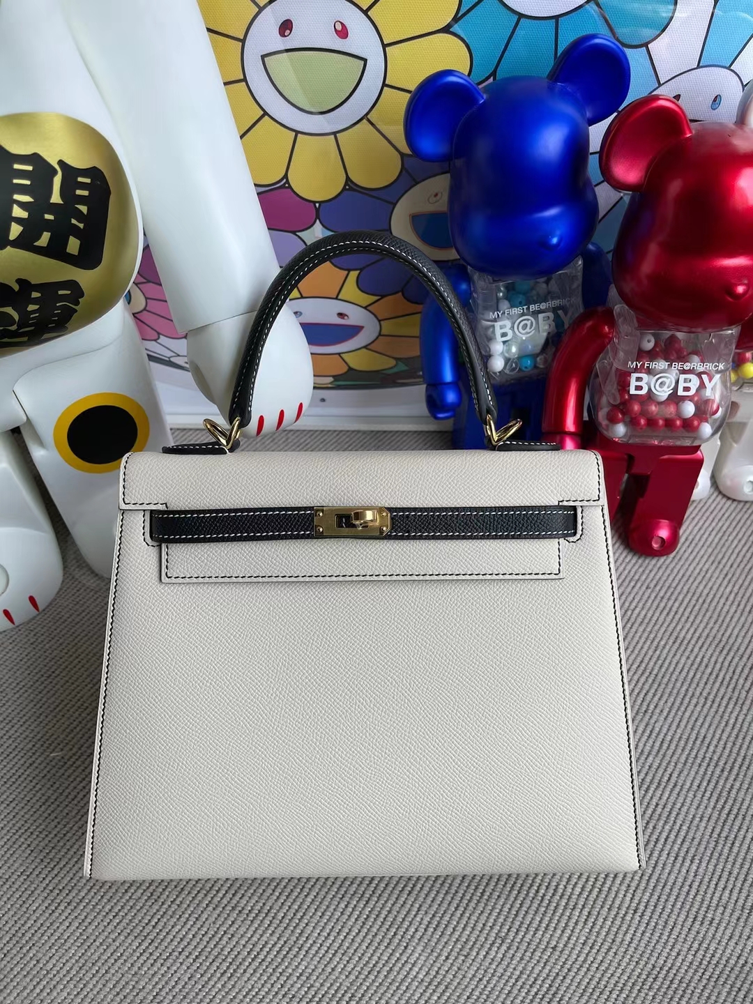 Uncle Bench Hermes Kelly 28cm Epsom Ck10 creamy white & Ck8 black Gold Hardware Full Handmade