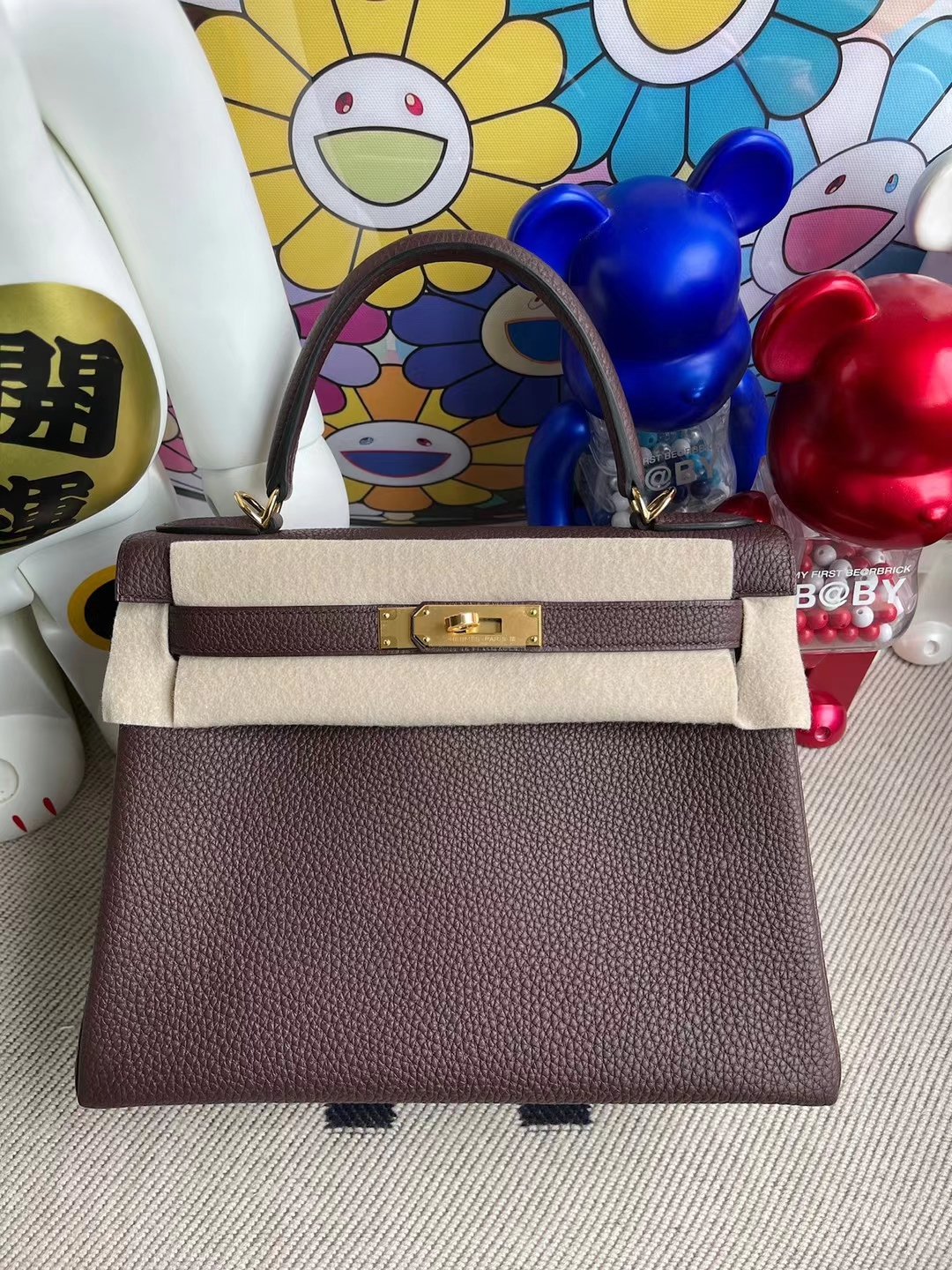 Uncle Bench Hermes Kelly 28cm Togo Ck57 Bordeaux red Gold Hardware Full Handmade