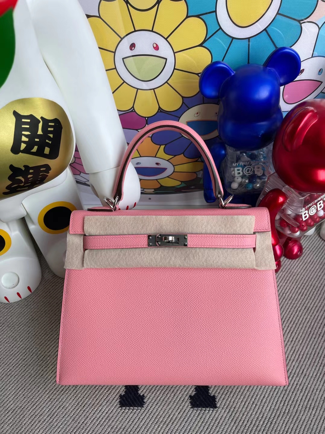 Uncle Bench Hermes Kelly 25cm Epsom 1Q Creamy pink Silver Hardware Full Handmade