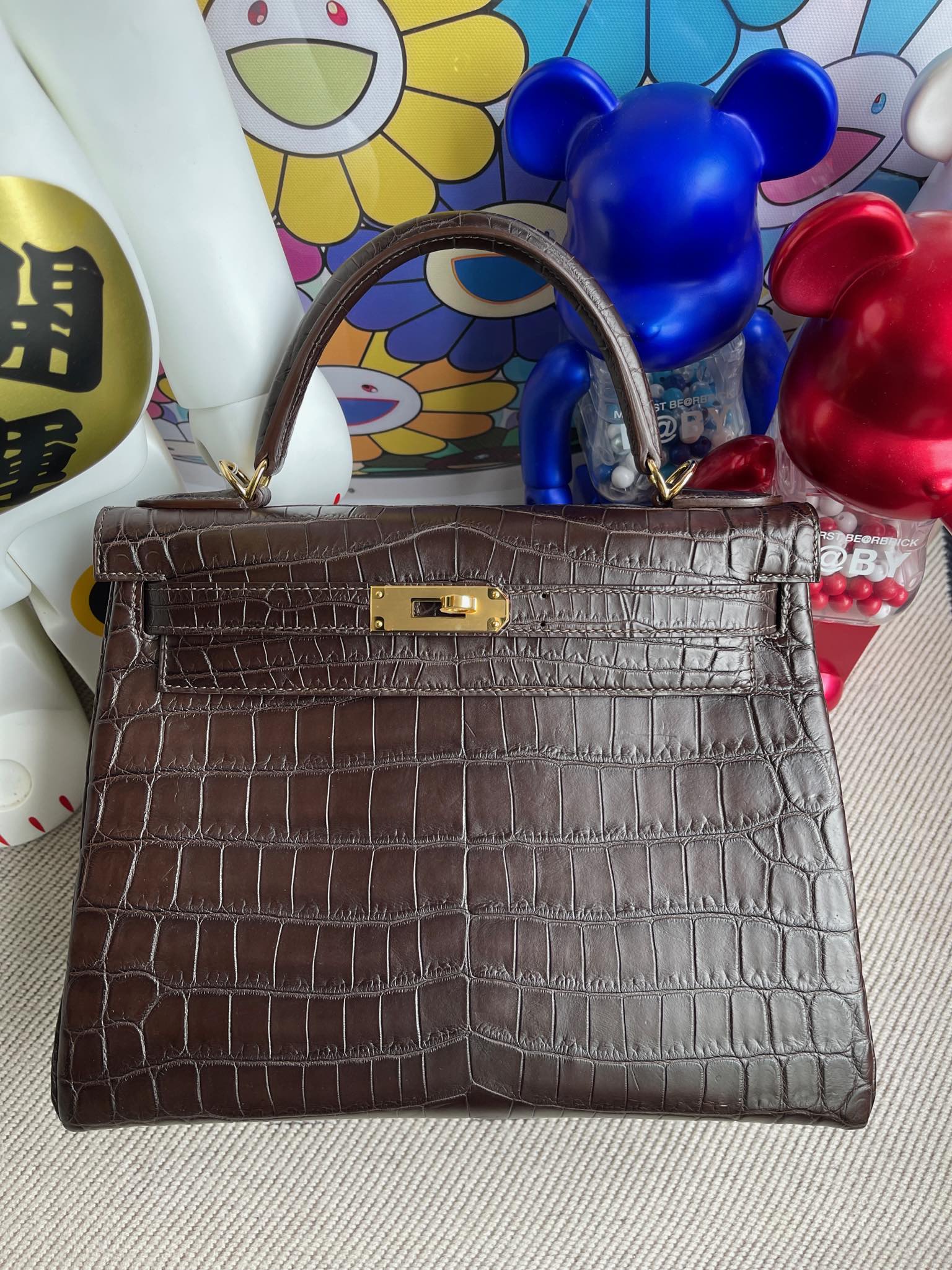 Uncle Bench Hermes Kelly 28cm Crocodile matt Coffee Gold Hardware Full Handmade