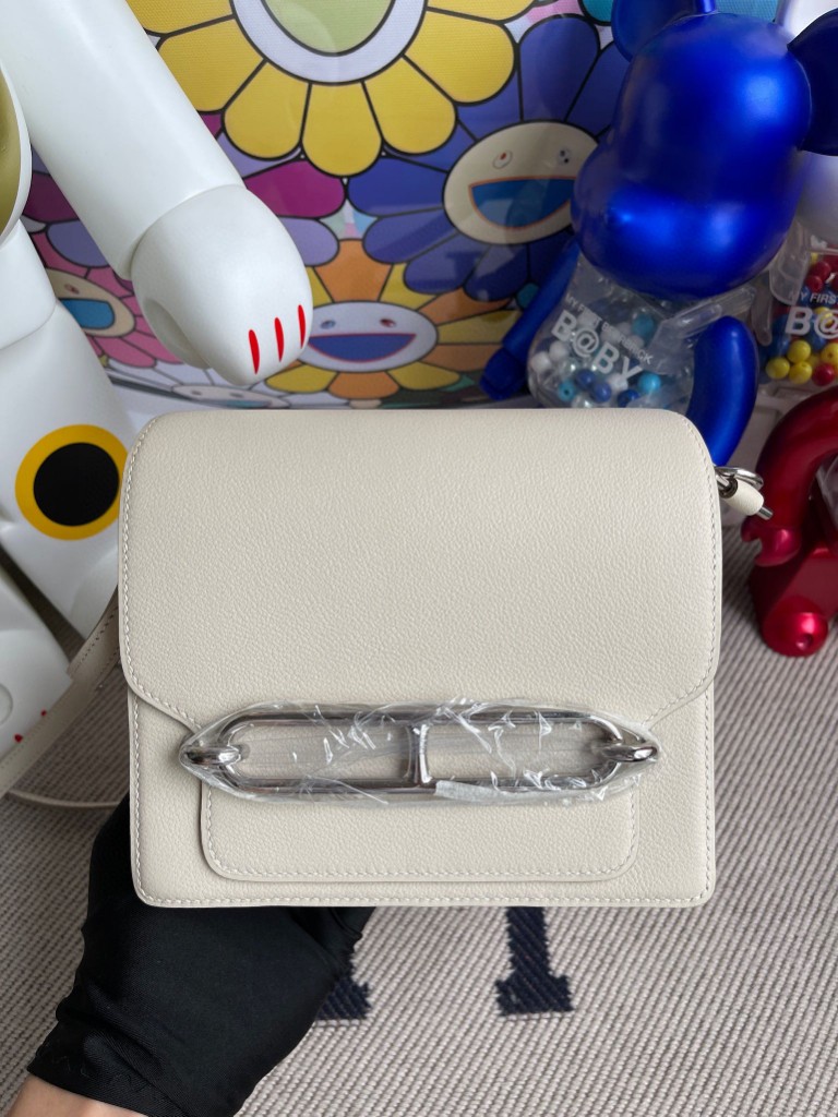 Uncle Bench Hermes Roulis 18cm Evecolor creamy white Silver Hardware Full Handmade