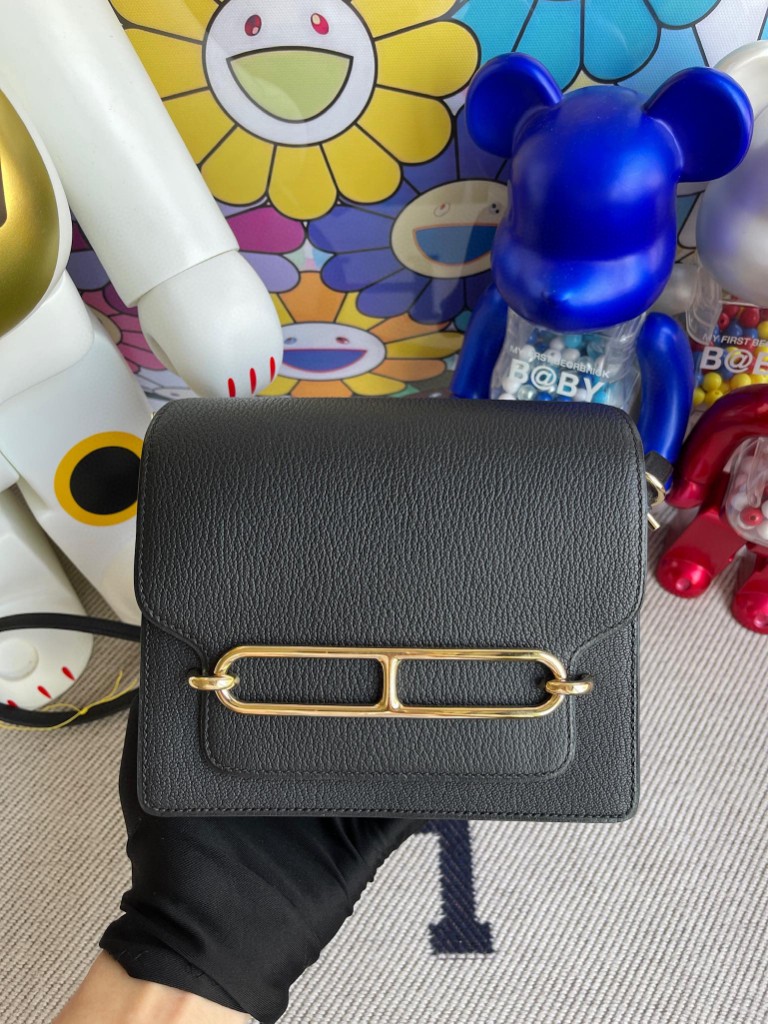 Uncle Bench Hermes Roulis 18cm Chevre ck89 Noir Gold Hardware Full Handmade