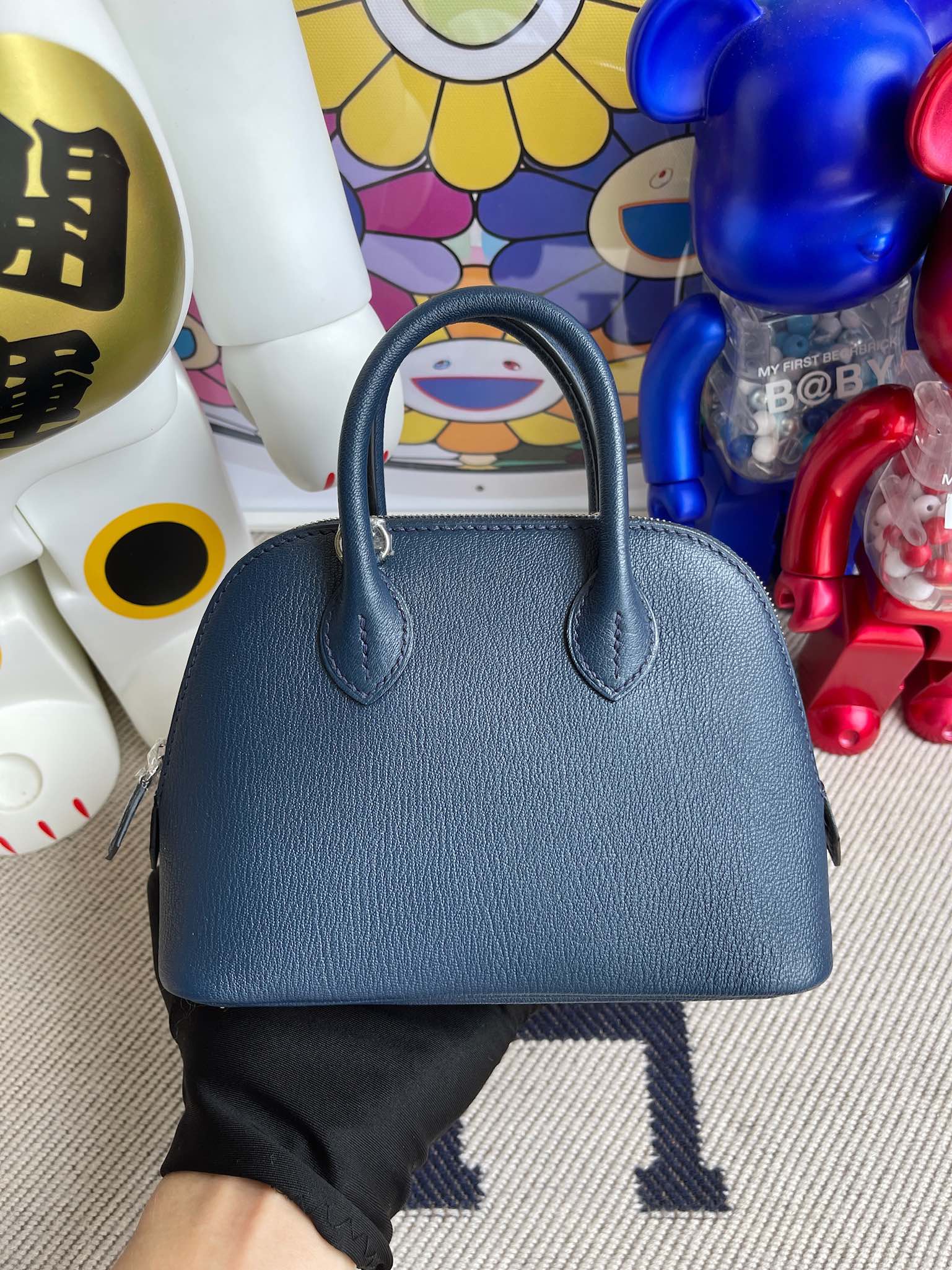 Uncle Bench Hermes Mini bolide Chevre Deep blue Silver Hardware Full Handmade