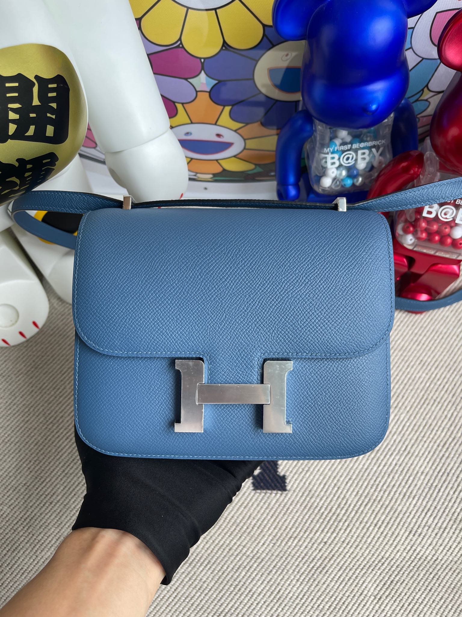 Uncle Bench Hermes Constance Epsom Blue Brume Silver Hardware 18cm Full Handmade