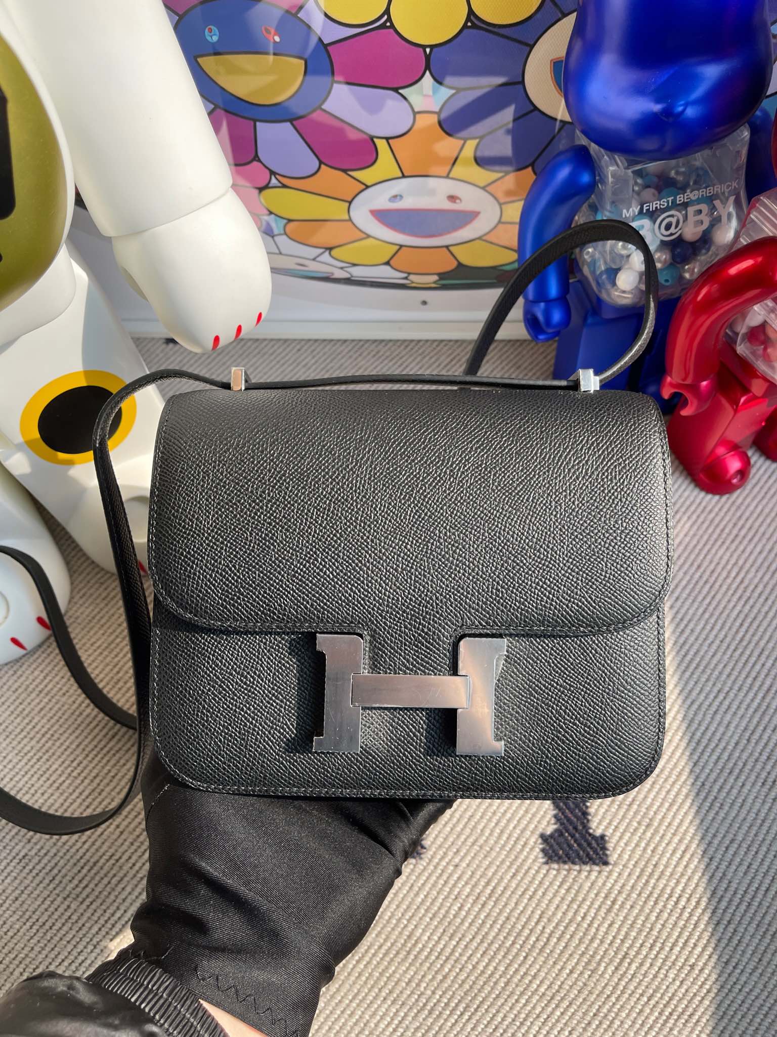 Uncle Bench Hermes Constance Epsom ck89 Black Silver Hardware 18cm Full Handmade