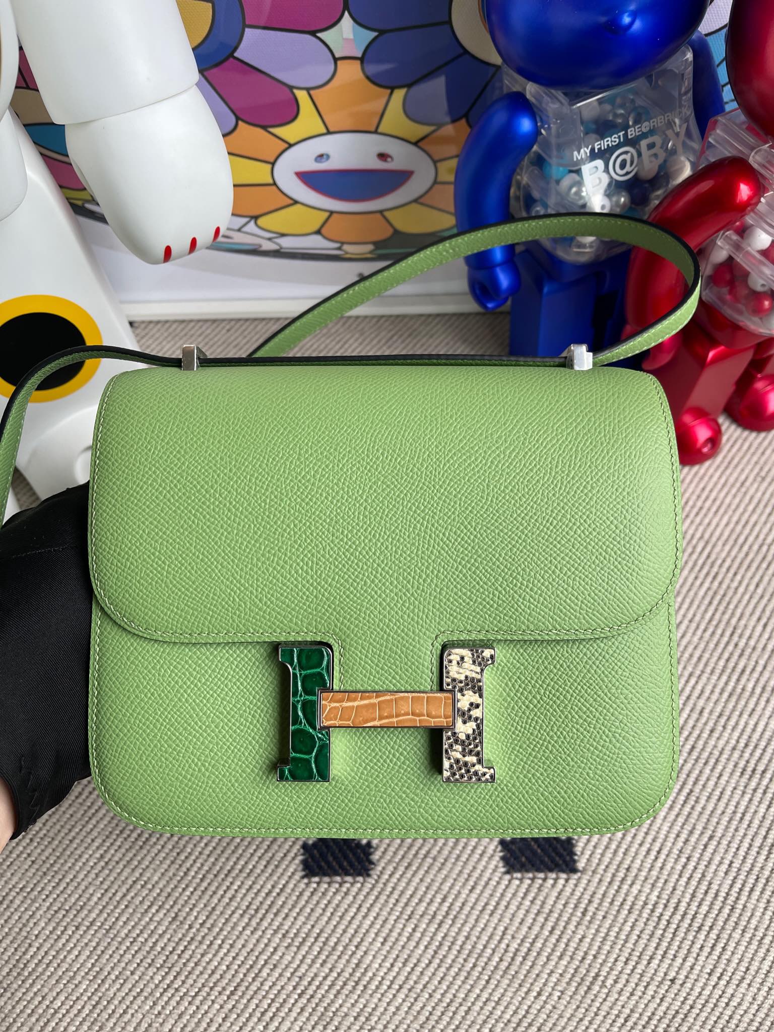 Uncle Bench Hermes Constance Epsom 3I Avocado green crocodile & Lizard buckle 18cm Full Handmade