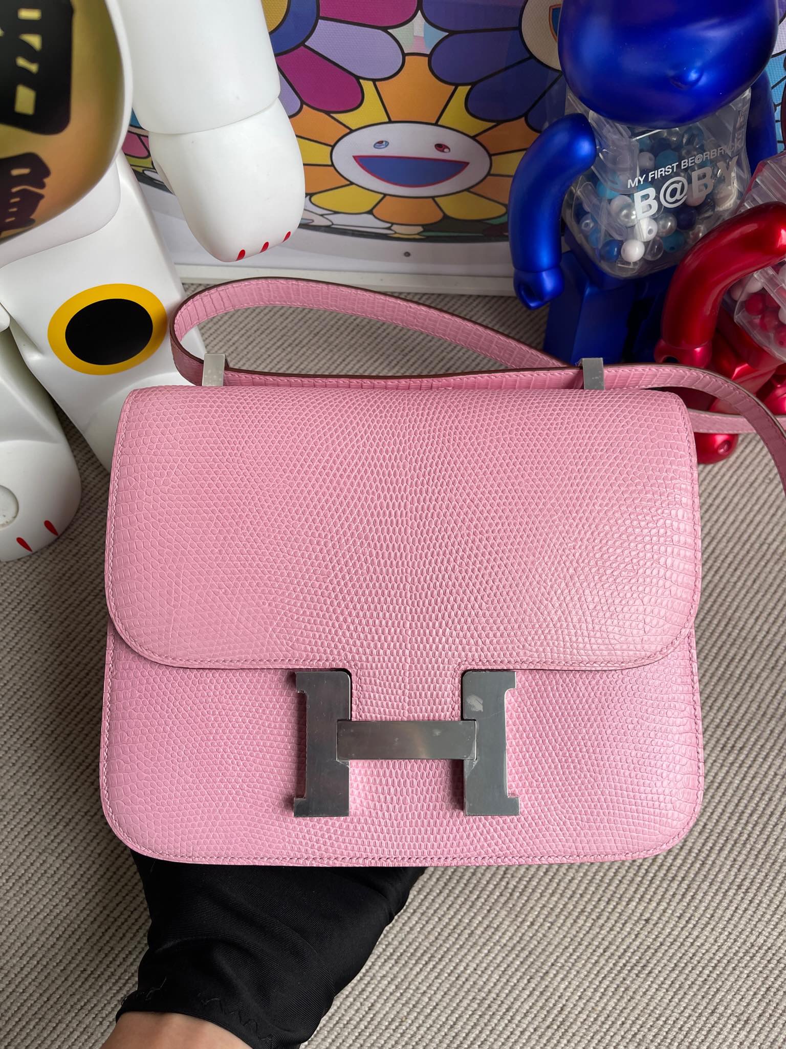 Uncle Bench Hermes Constance Lizard shiny 3Q Pink Silver Hardware 24cm Full Handmade