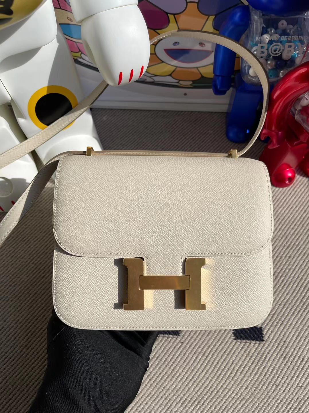 Uncle Bench Hermes Constance Epsom Ck10 Craie & 6O Cypress green Gold Hardware 18cm Full Handmade