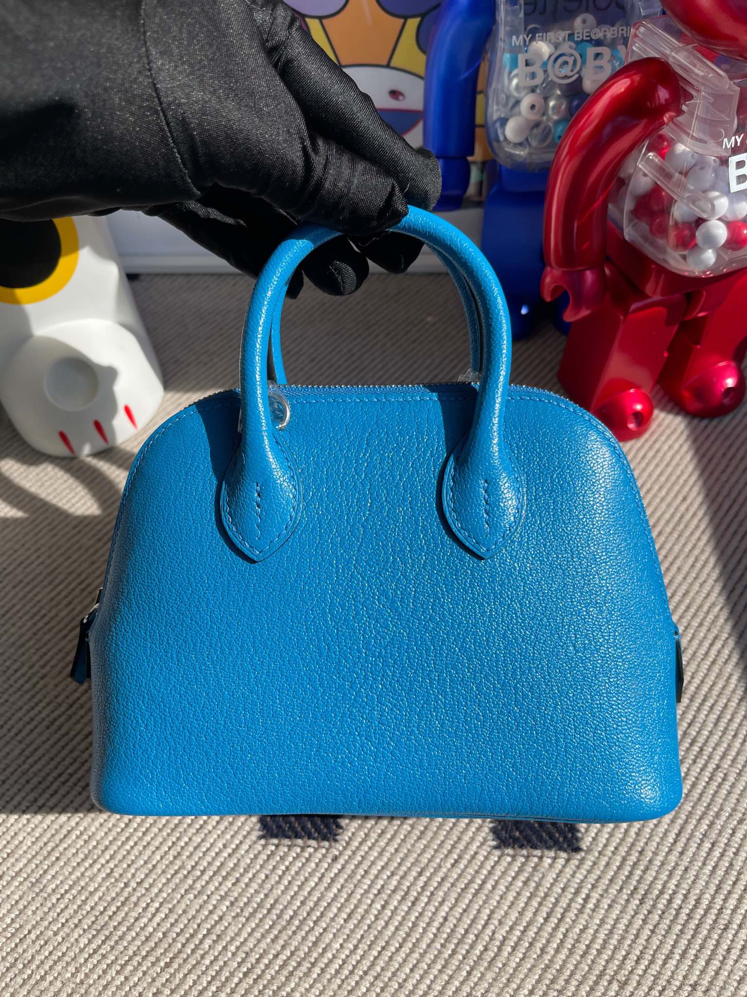 Uncle Bench Hermes Mini Bolide Chevre F0 Florda blue Silver Hardware 19cm Full Handmade