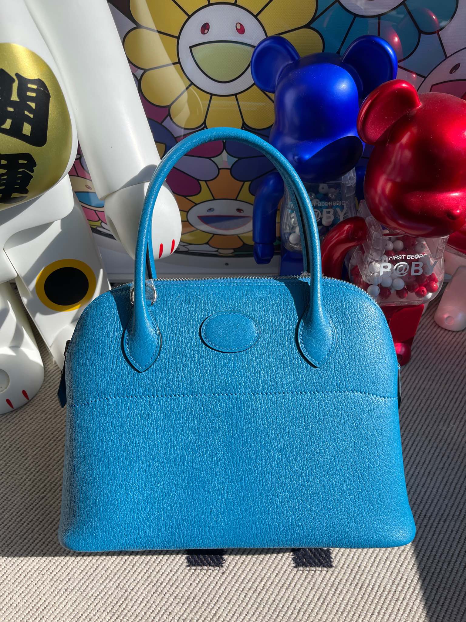 Uncle Bench Hermes Bolide Chevre B3 Blue Zanzibar Silver Hardware 27cm Full Handmade