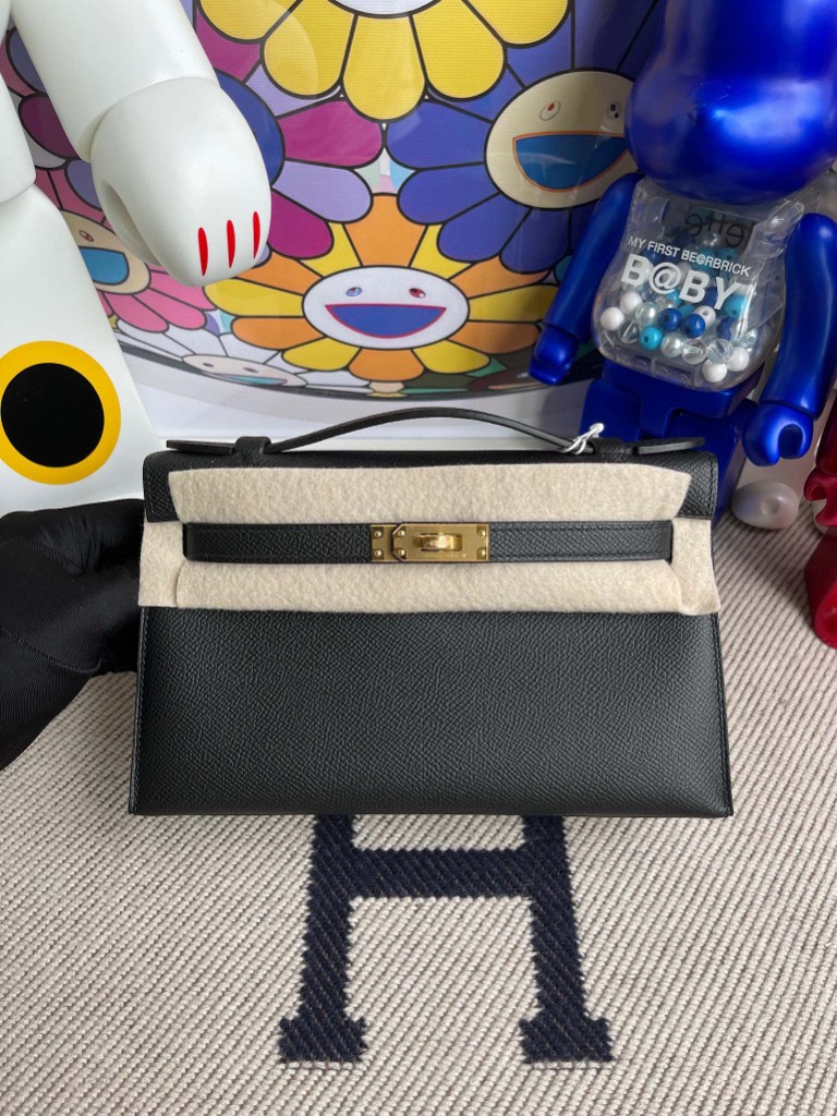 Uncle Bench Hermes kelly pochette Epsom ck89 Noir Gold Hardware 22cm Full Handmade