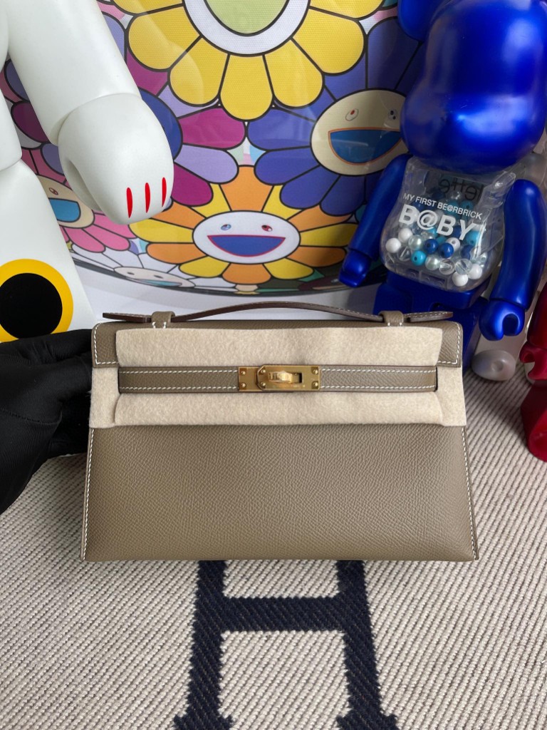Uncle Bench Hermes kelly pochette Epsom ck18 Etoupe Gold Hardware 22cm Full Handmade