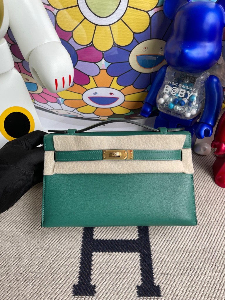Uncle Bench Hermes kelly pochette Swift Z6 malachite Gold Hardware 22cm Full Handmade