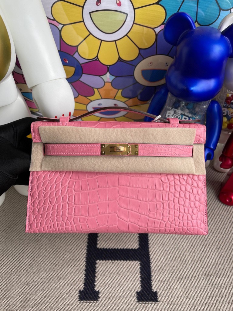 Uncle Bench Hermes kelly pochette Alligator matte 5p Rose Sakura Gold Hardware 22cm Full Handmade