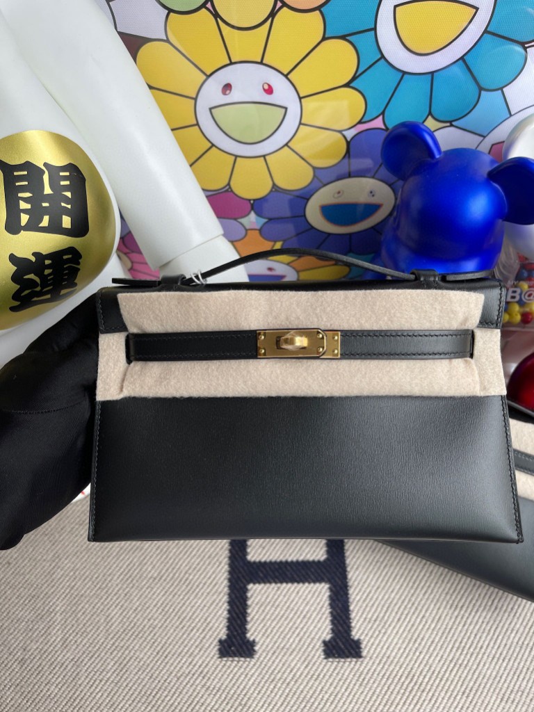 Uncle Bench Hermes kelly pochette Boxcalf Noir Gold Hardware 22cm Full Handmade