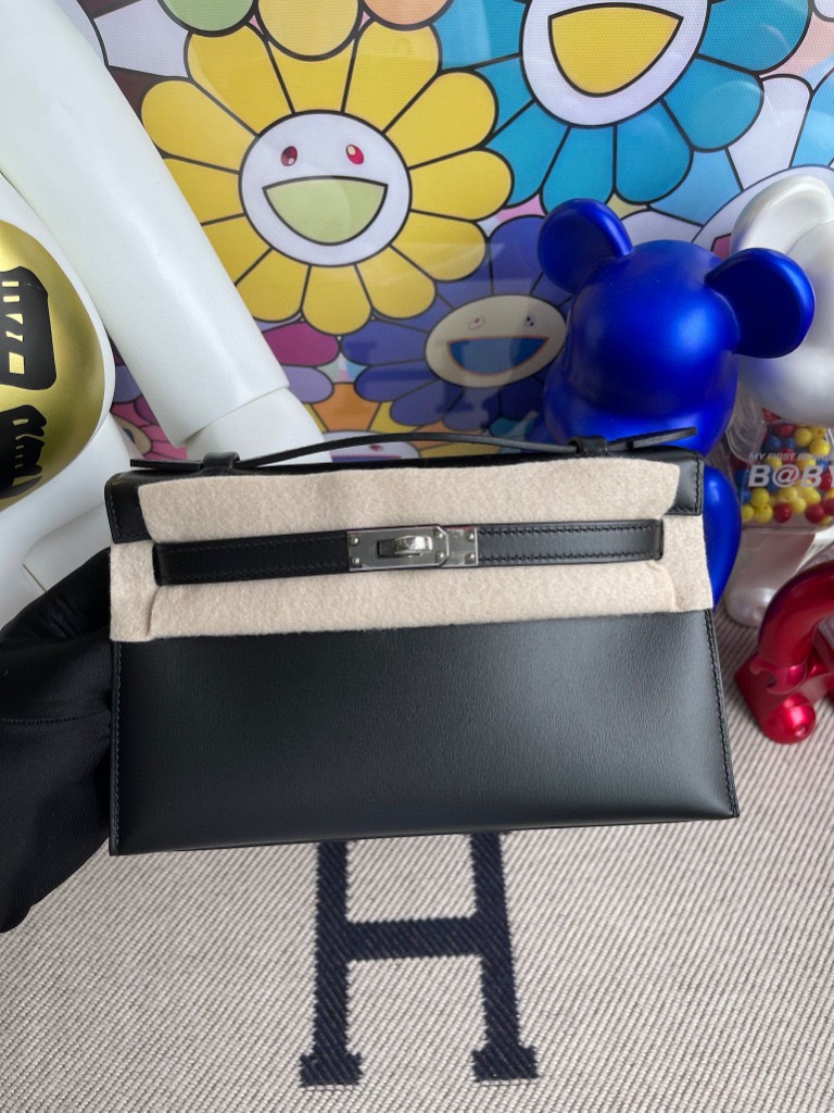 Uncle Bench Hermes kelly pochette Boxcalf Noir Silver Hardware 22cm Full Handmade