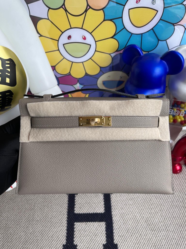 Uncle Bench Hermes kelly pochette Epsom M8 Gris ashpite Gold Hardware 22cm Full Handmade