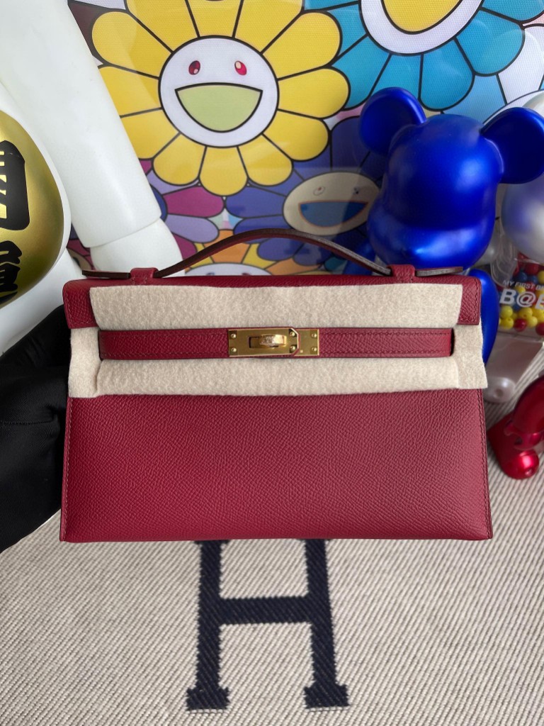 Uncle Bench Hermes kelly pochette Epsom k1 garnet red Gold Hardware 22cm Full Handmade