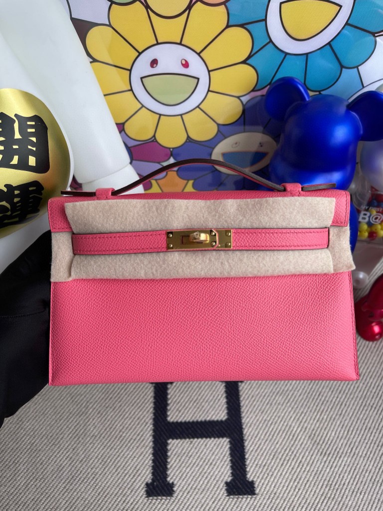 Uncle Bench Hermes kelly pochette Epsom 8W rose azalee Gold Hardware 22cm Full Handmade