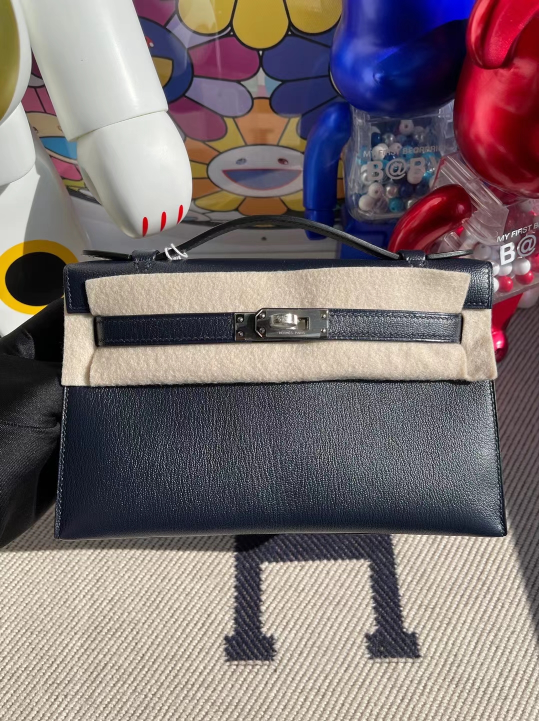 Uncle Bench Hermes kelly pochette Chevre Midnight blue Silver Hardware 22cm Full Handmade