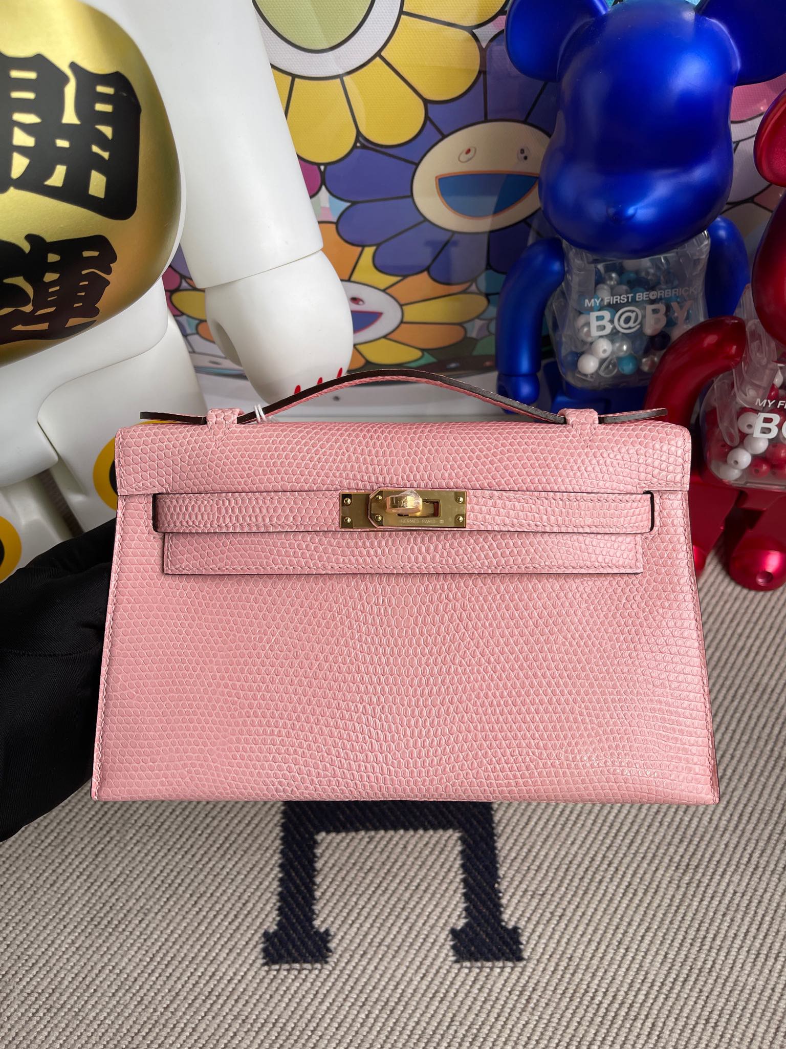 Uncle Bench Hermes kelly pochette Lizard shiny 3Q pink Gold Hardware 22cm Full Handmade