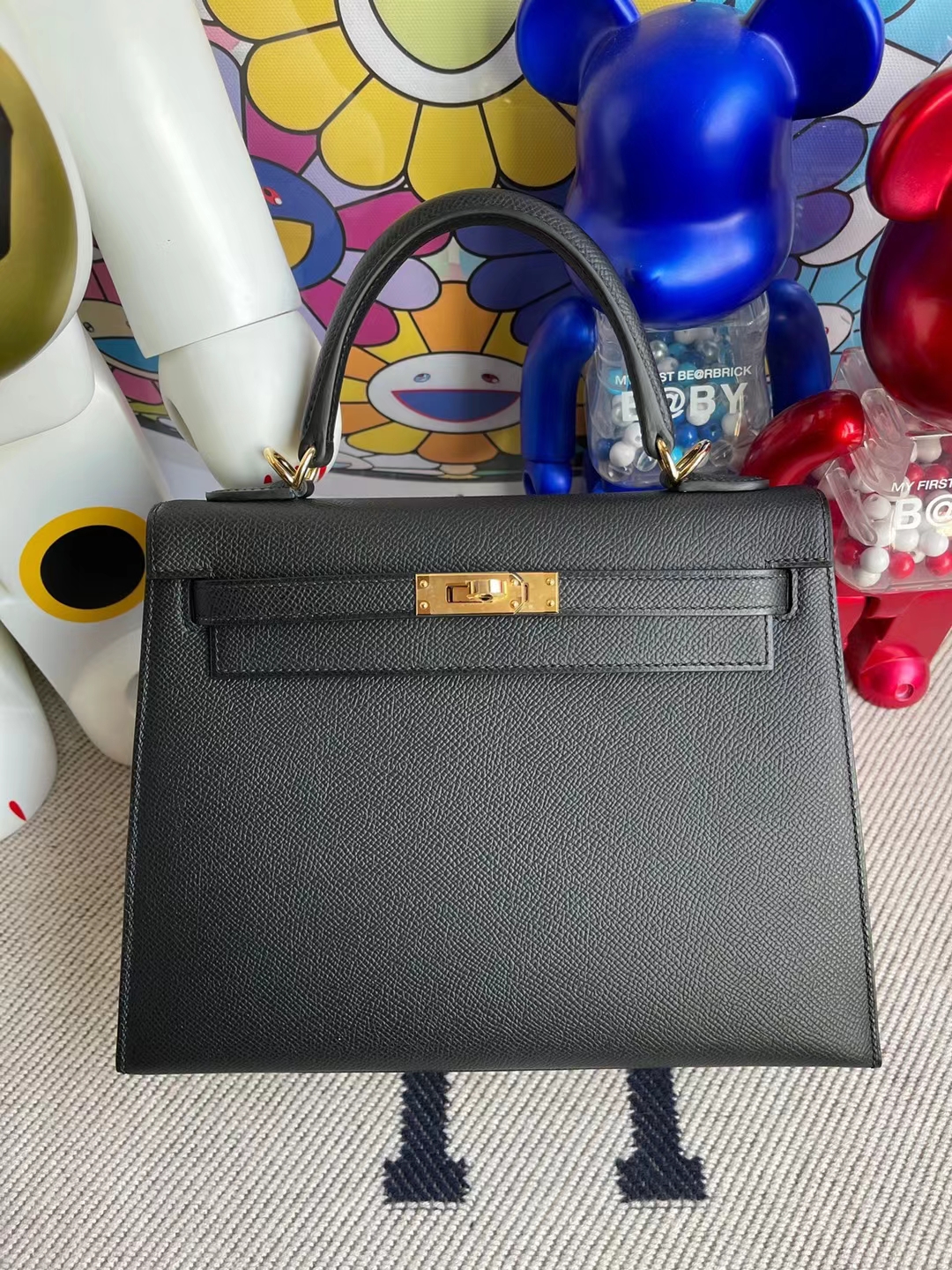 Uncle Bench Hermes kelly Epsom Ck89 Black Gold Hardware 25cm Full Handmade