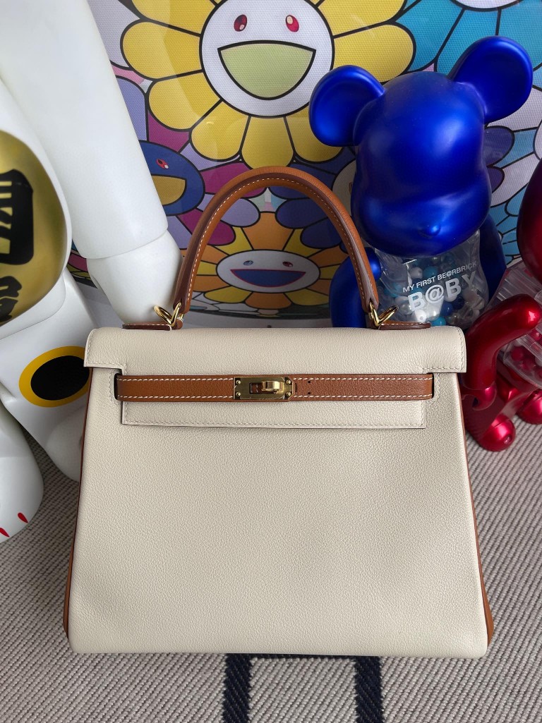 Uncle Bench Hermes kelly Evecolor ck10 Craie & ck37 Golden Gold Hardware 25cm Full Handmade