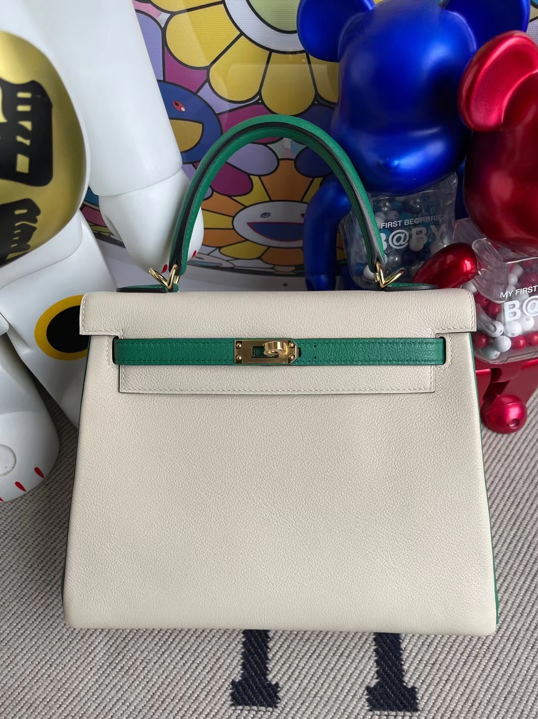 Uncle Bench Hermes kelly Hss Evercolor Ck10 Craie & U4 Vert Vertigo Gold Hardware 25cm Full Handmade