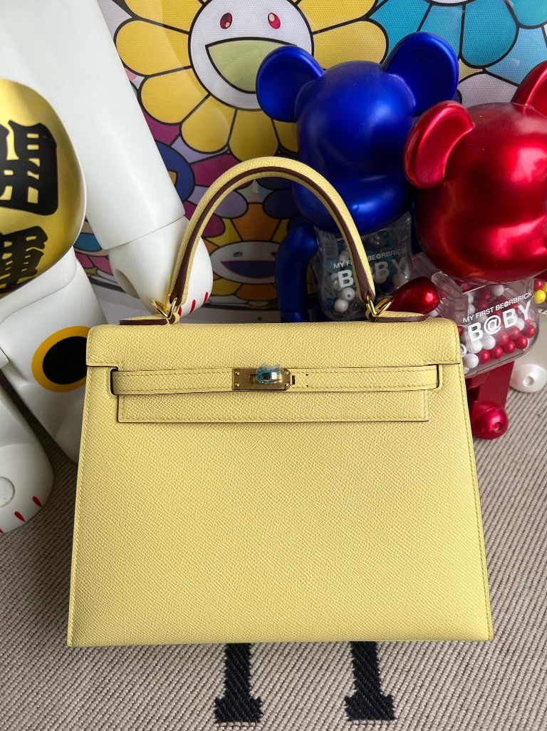 Uncle Bench Hermes kelly Epsom 1Z Lemon yellow Gold Hardware 25cm Full Handmade