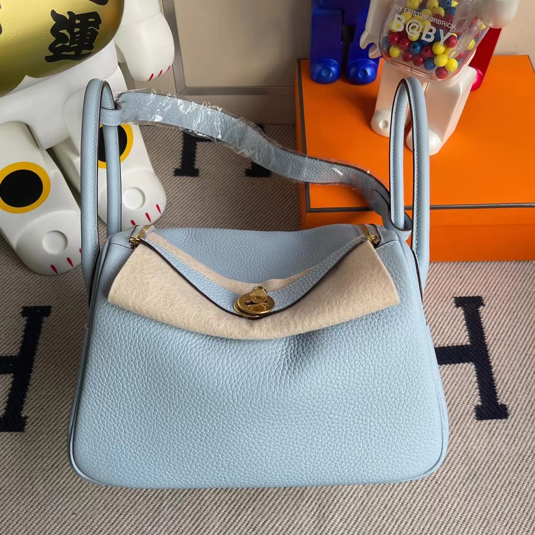 Uncle Bench Hermes Lindy Clemence 7N light blue Silver Hardware 26cm Full Handmade