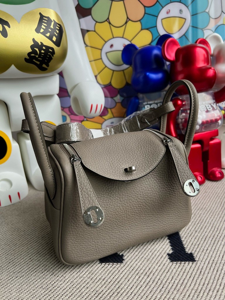 Uncle Bench Hermes Mini lindy Taurillon Clemence M8 gris ashpite Silver Hardware 20cm Full Handmade