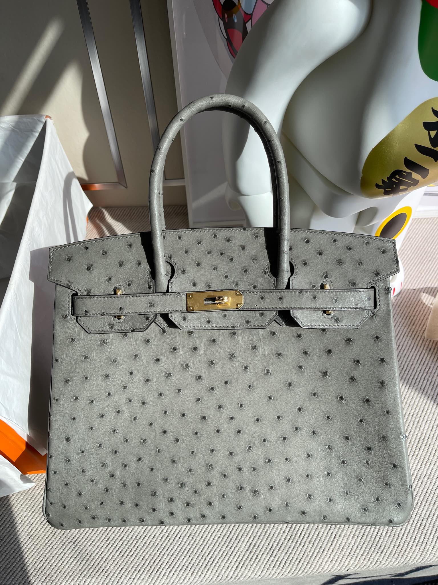 Uncle Bench Hermes Birkin Ostrich kk Mousse gray Gold Hardware 30cm Full Handmade